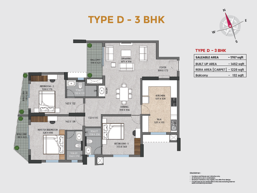 Type A - 3 BHK + Study
